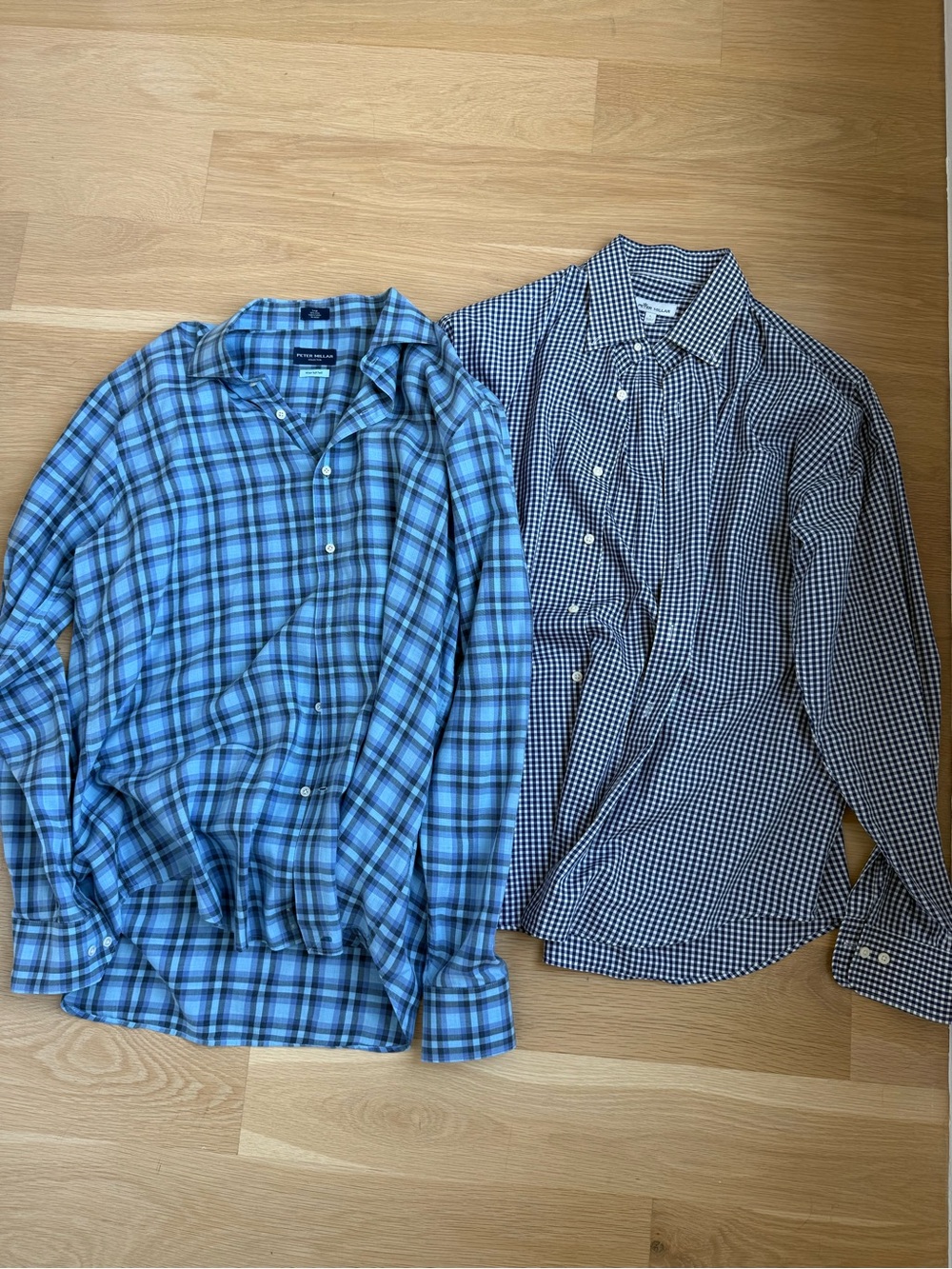 LOT Peter Millar Blue Plaid Long-Sleeve Button-Up Shirt